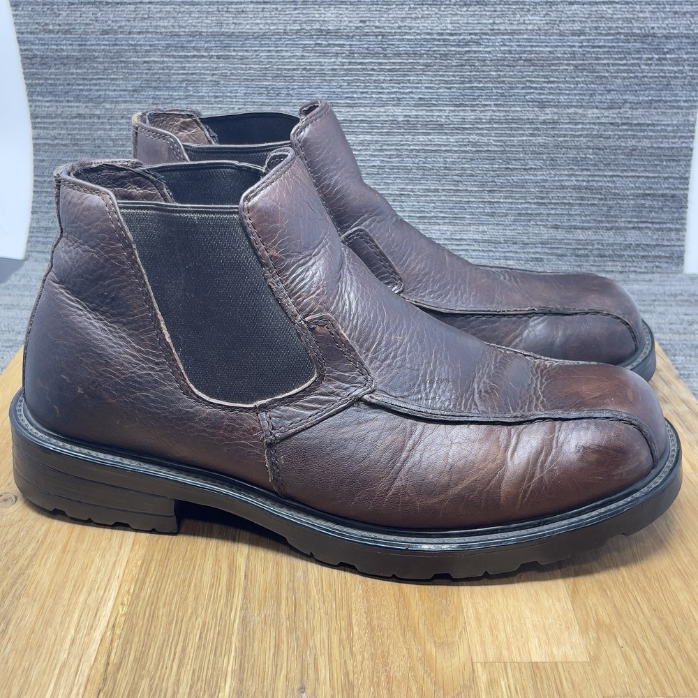 VTG GBX Chelsea Boots Men 12 Brown Leather Chunky Platform Heel Goth Biker‎ Punk